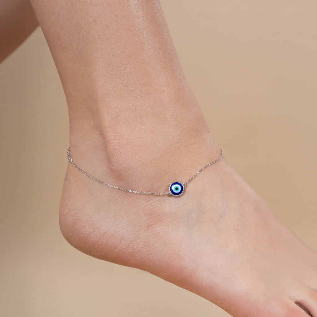 Evil Eye Nazariya Charm Adjustable Anklet Made With Pure 925 Silver