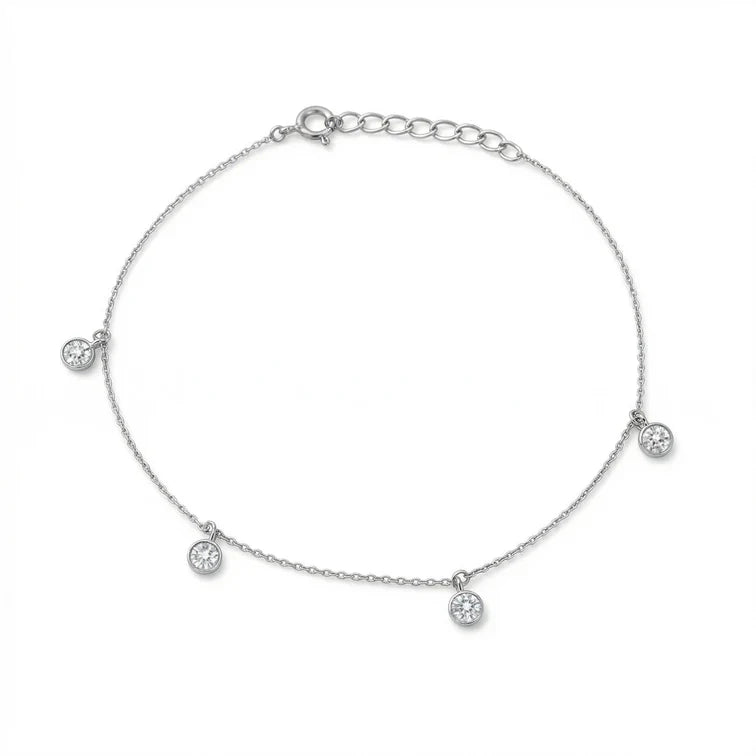 Celestial Sparkle Station Diamond Anklet in 925 Sterling Silver