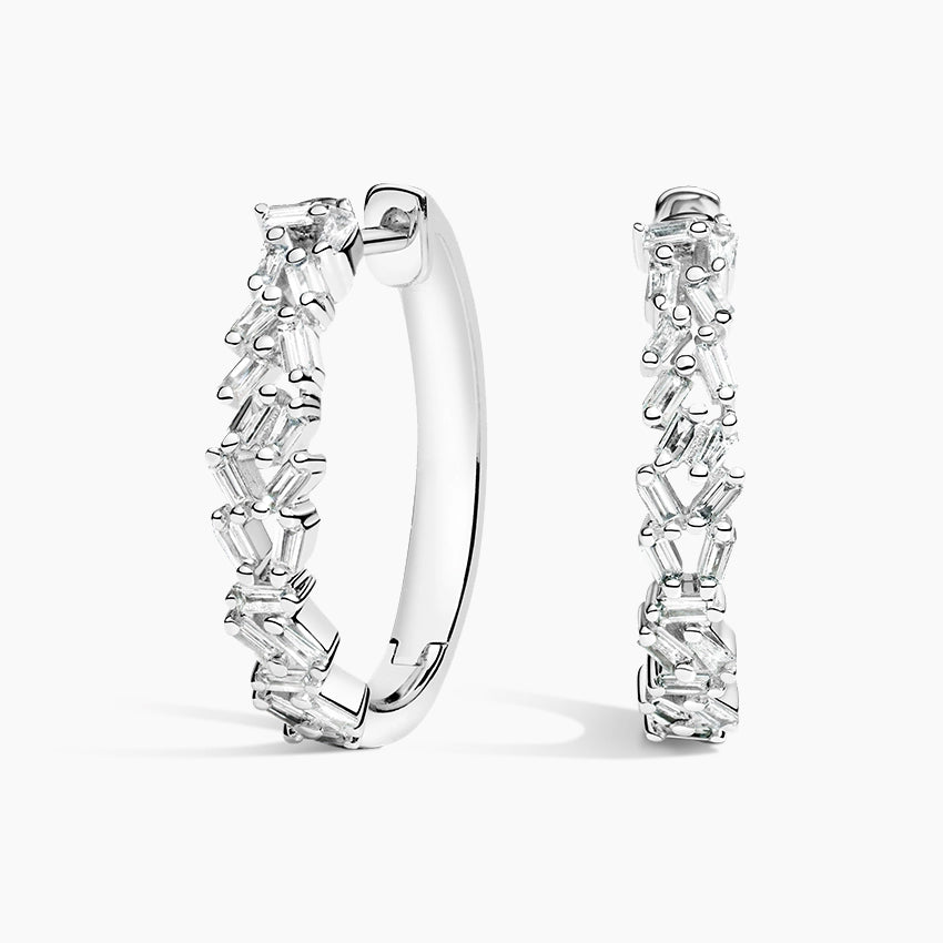 Floating Baguette Cluster Hoop Earrings