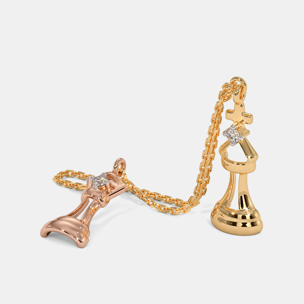 Chess King & Queen Diamond Charm — Two-Tone Gold Watch Charm