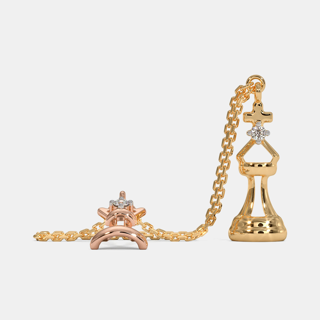 Chess King & Queen Diamond Charm — Two-Tone Gold Watch Charm