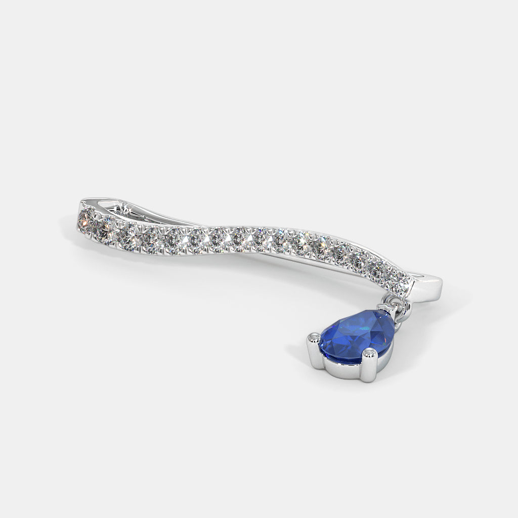 Diamond Pavé Bar & Blue Sapphire Drop Watch Charm — 18K White Gold
