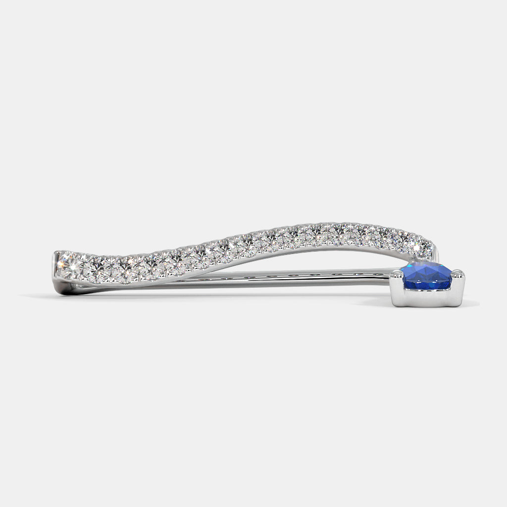 Diamond Pavé Bar & Blue Sapphire Drop Watch Charm — 18K White Gold