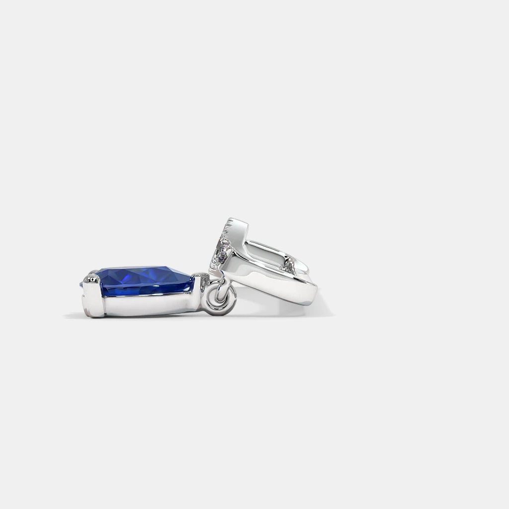 Diamond Pavé Bar & Blue Sapphire Drop Watch Charm — 18K White Gold