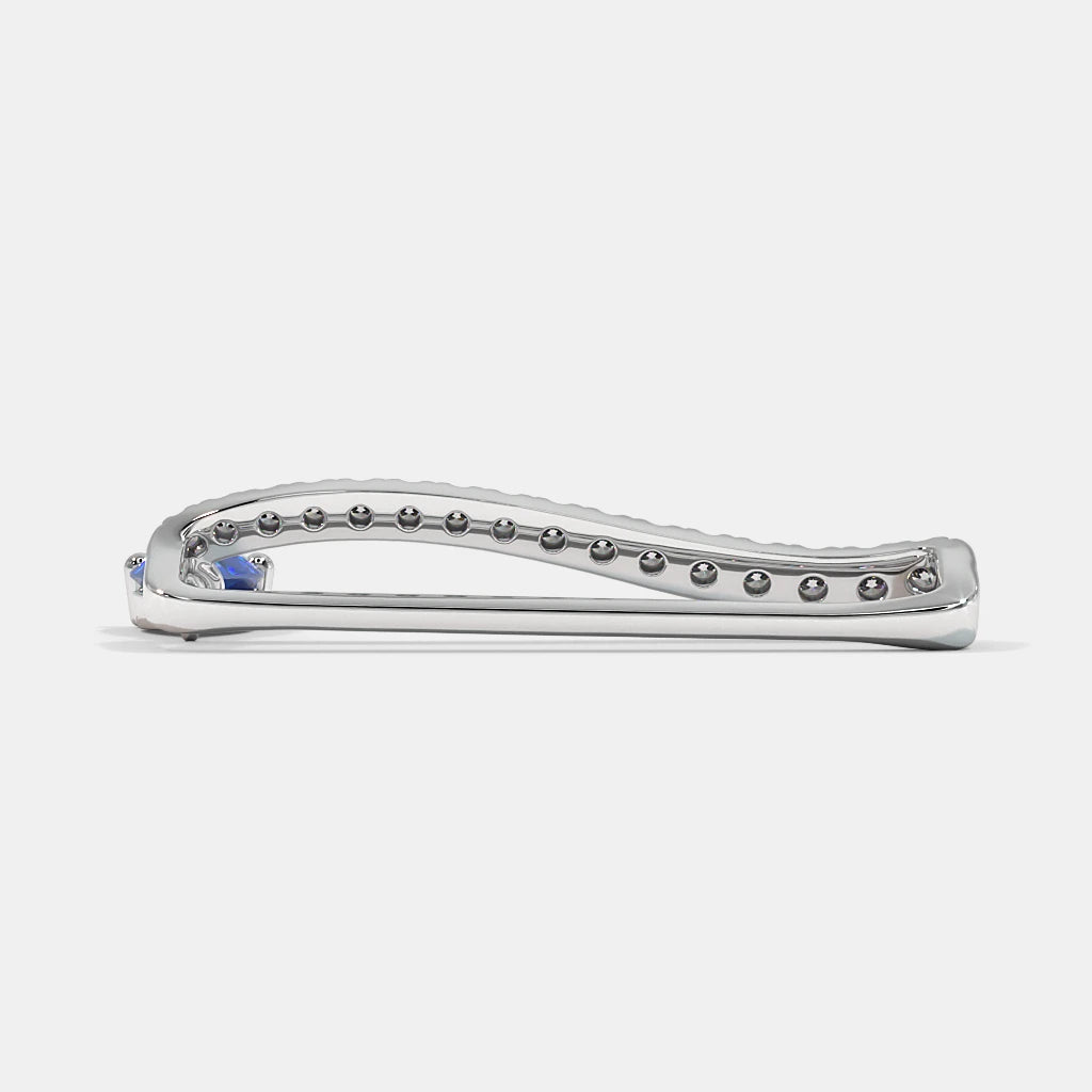 Diamond Pavé Bar & Blue Sapphire Drop Watch Charm — 18K White Gold