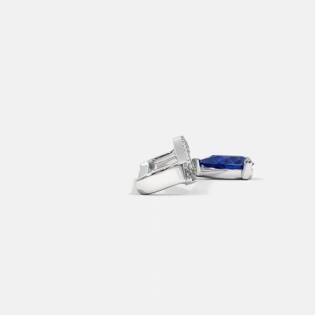 Diamond Pavé Bar & Blue Sapphire Drop Watch Charm — 18K White Gold