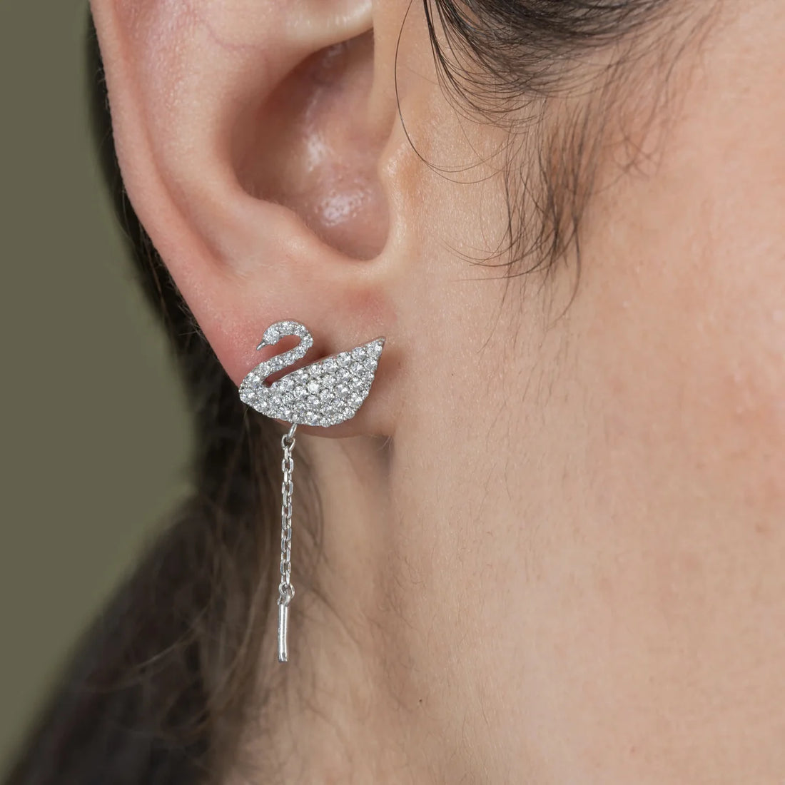 Eternal Swan Love Diamond Earrings Made With Pure 925 Silver
