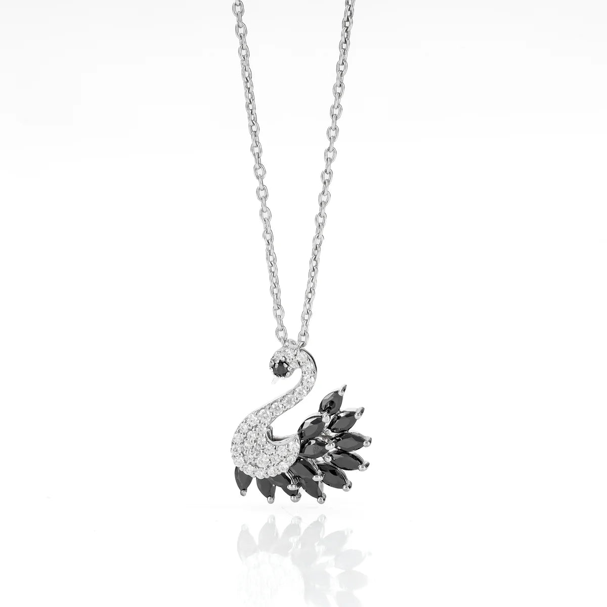 Black Swan Diamond Pendant Necklace in Made With Pure 925 Silver