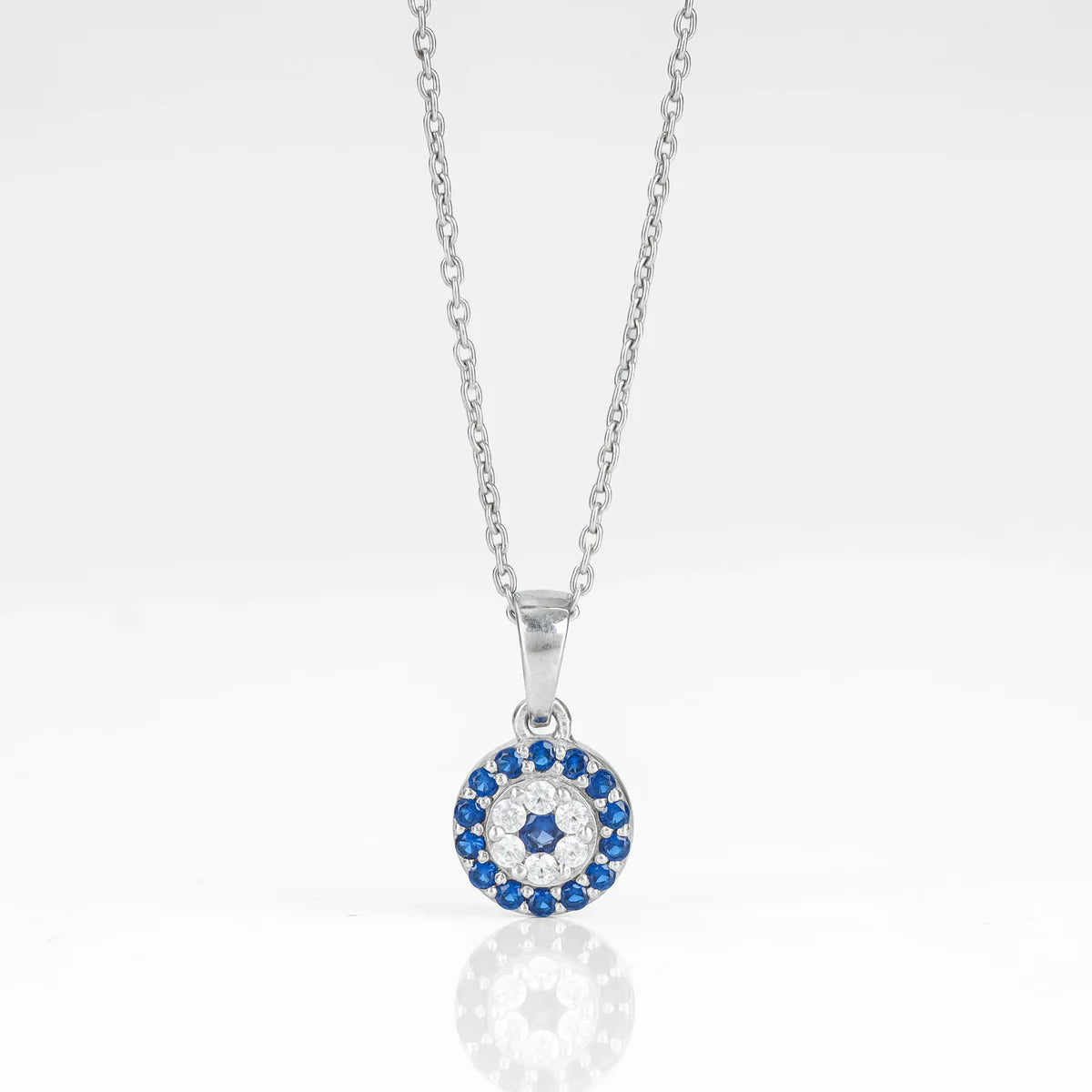 Blue Sapphire Evil Eye Halo Pendant Necklace in Made With Pure 925 Silver