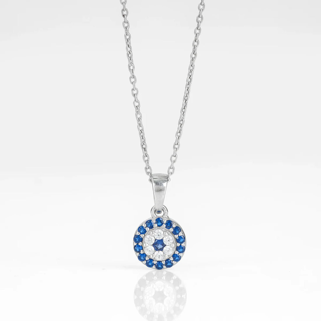Blue Sapphire Evil Eye Halo Pendant Necklace in Made With Pure 925 Silver
