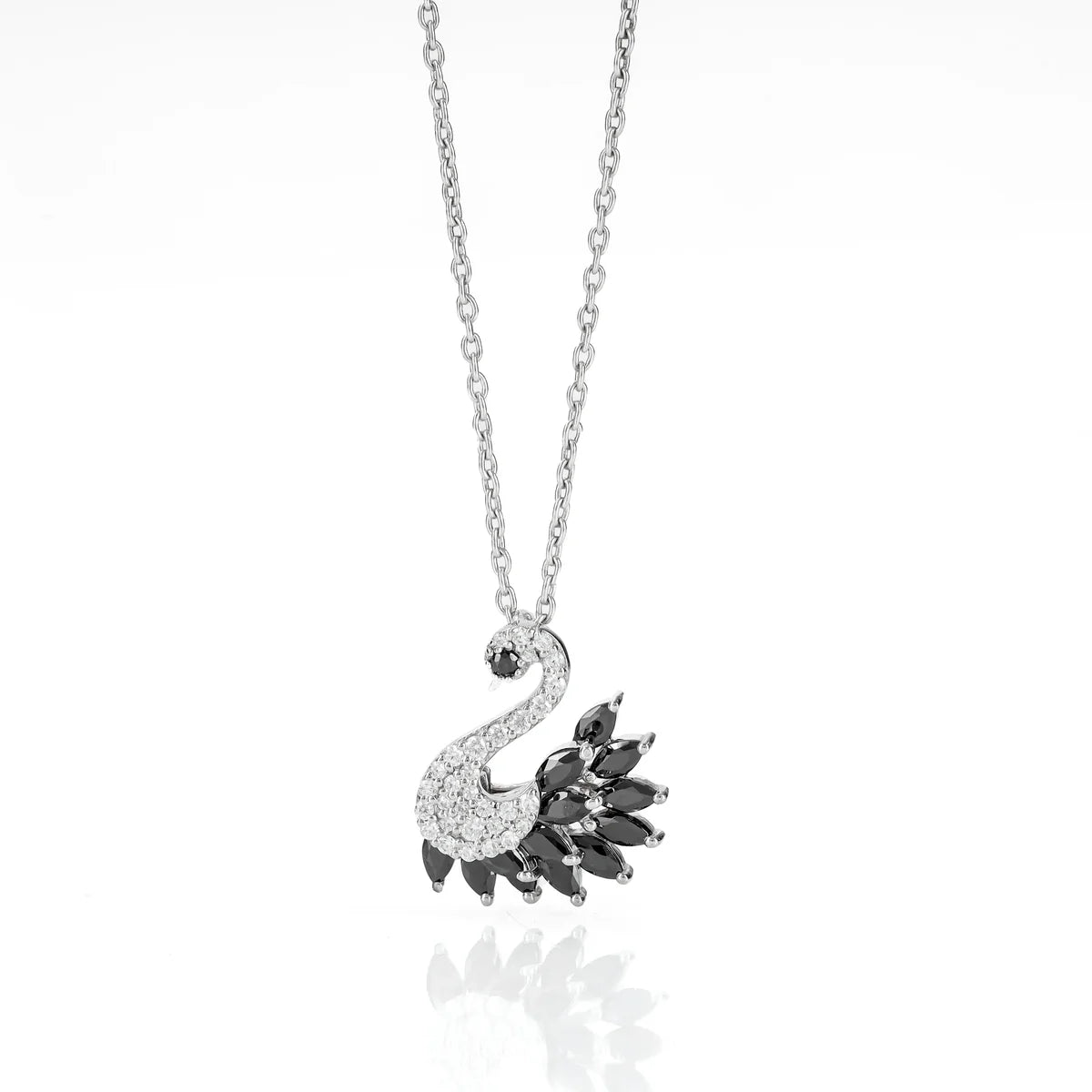 Black Swan Diamond Pendant Necklace in Made With Pure 925 Silver