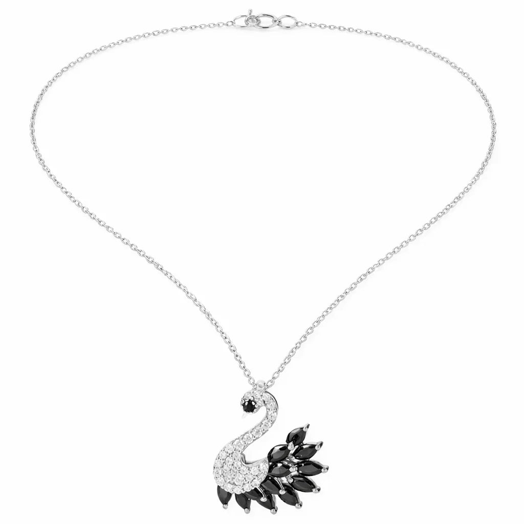 Black Swan Diamond Pendant Necklace in Made With Pure 925 Silver