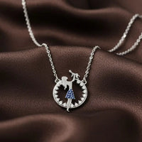 Dancing Girl Blue Sapphire Circle Pendant Necklace in Sterling Silver