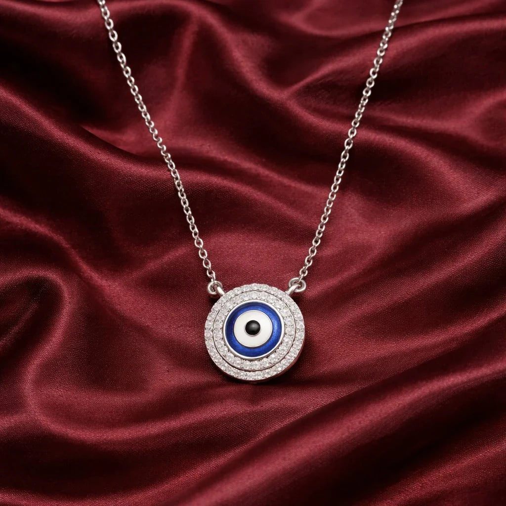 Celestial Evil Eye Halo Diamond Pendant Necklace Made With Pure 925 Silver