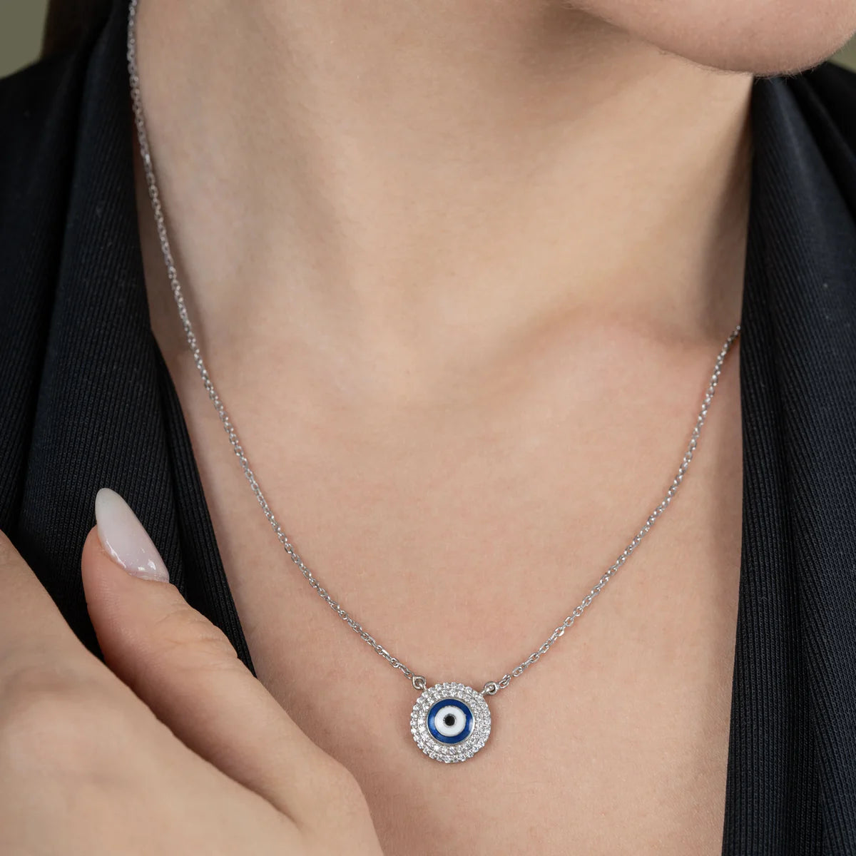 Celestial Evil Eye Halo Diamond Pendant Necklace Made With Pure 925 Silver