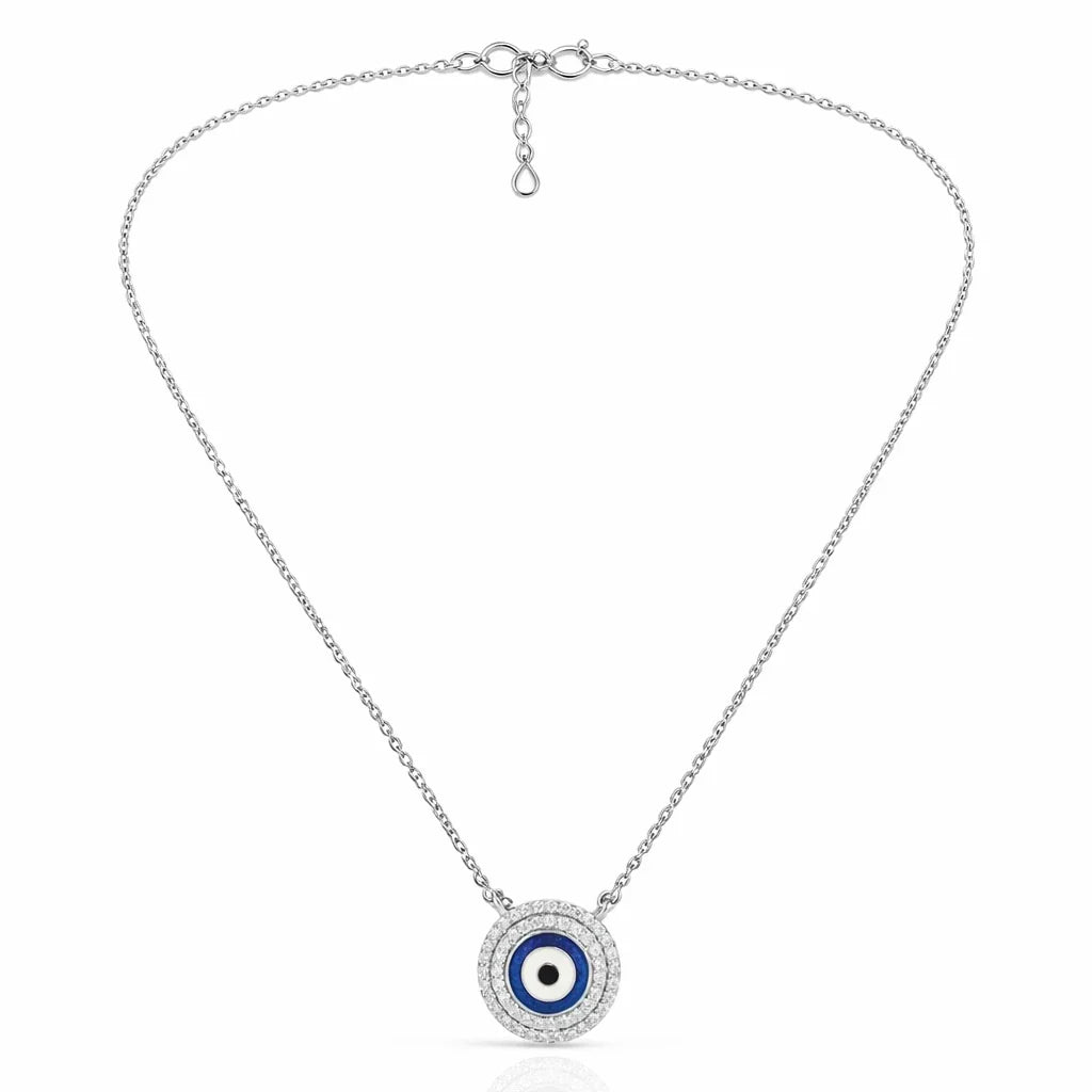 Celestial Evil Eye Halo Diamond Pendant Necklace Made With Pure 925 Silver