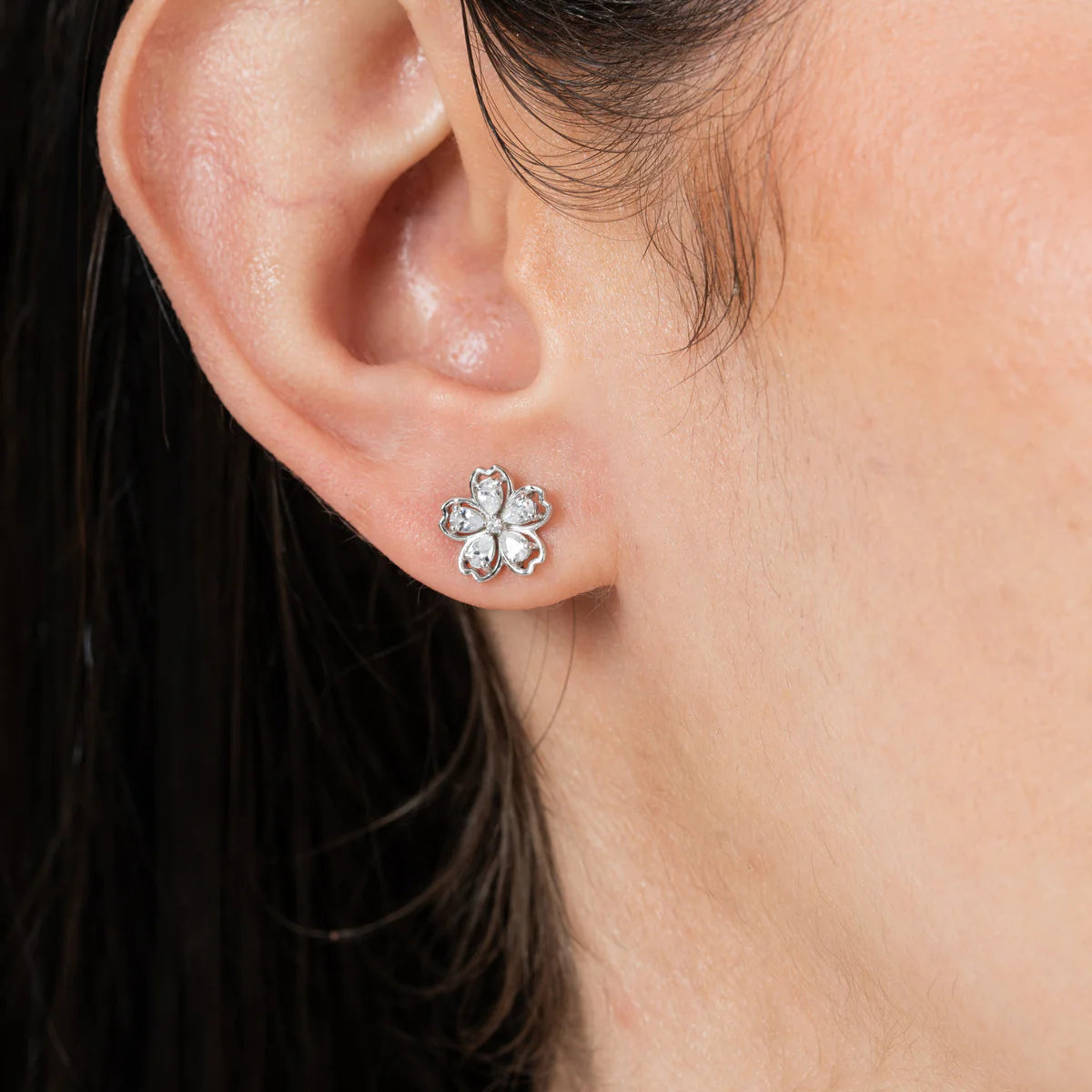 Enchanted Blossom Diamond Flower Stud Earrings Made With Pure 925 Silver