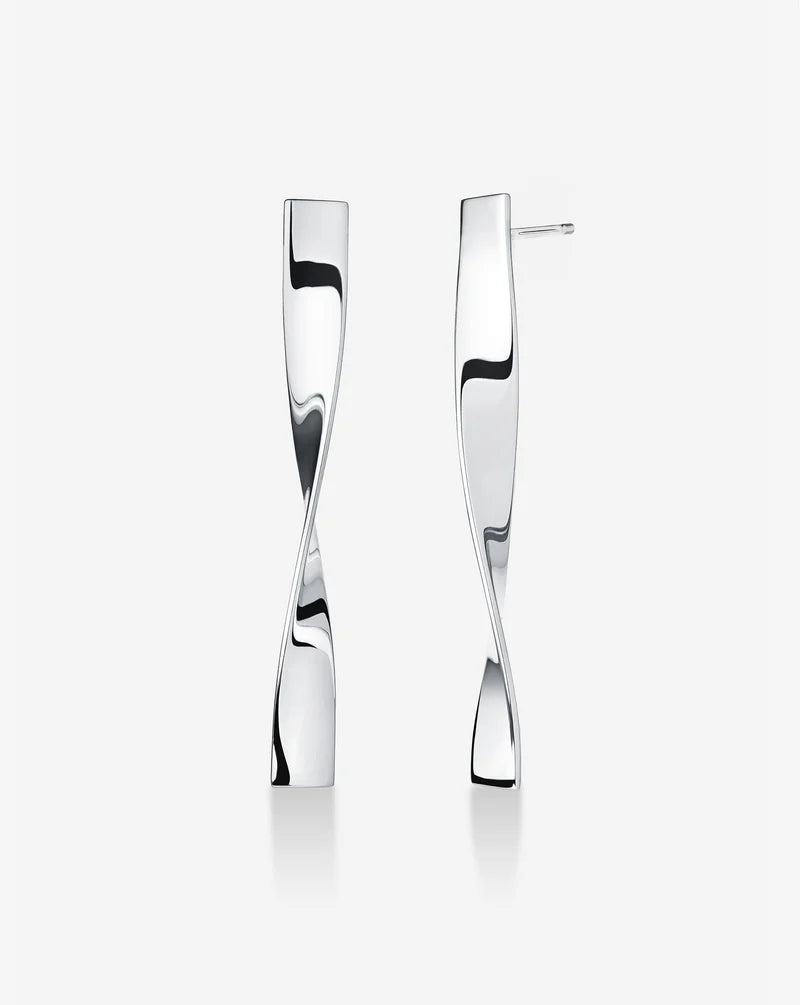 Twisted Ribbon Drop Earrings — White Gold