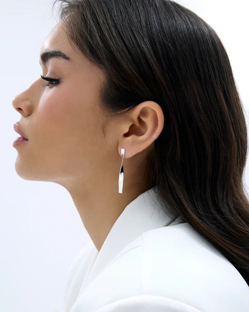 Twisted Ribbon Drop Earrings — White Gold