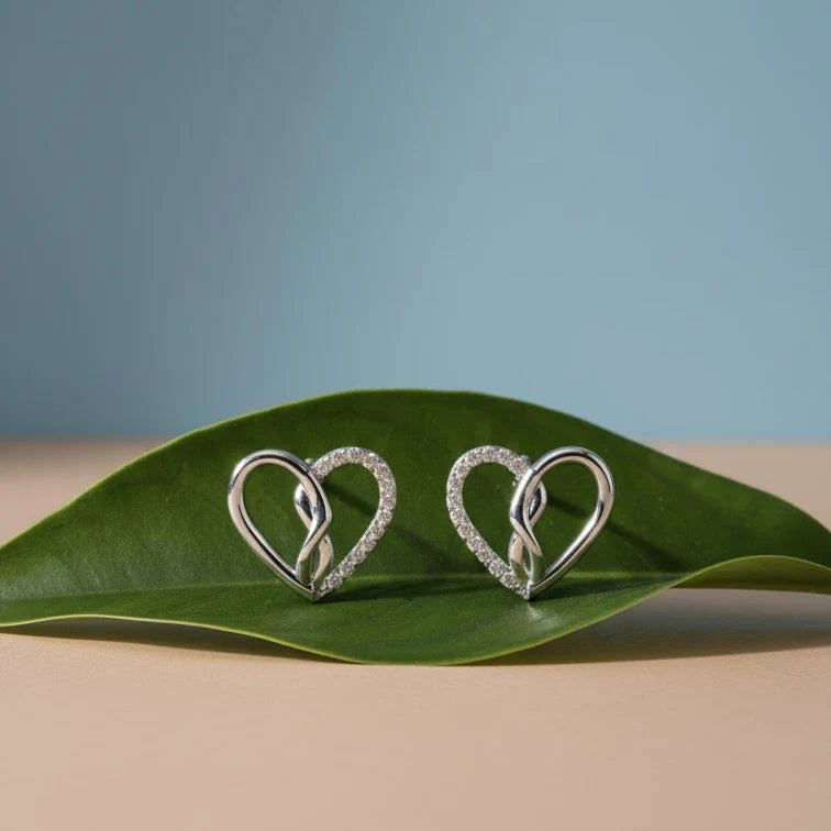 Diamond Open Heart Stud Earrings | Elegant Pavé Heart Design for Women Made With Pure 925 Silver
