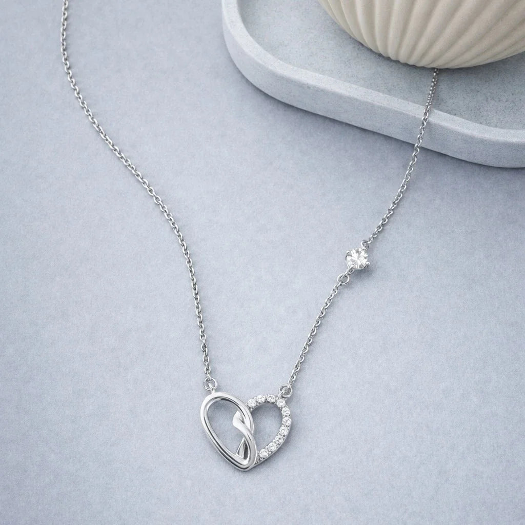 Diamond Heart Pendant Necklace | Romantic Open Heart Design for Women Made With Pure 925 Silver