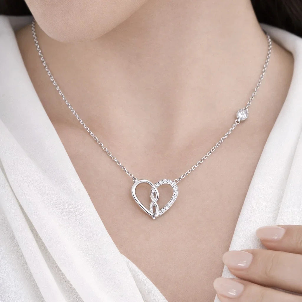 Diamond Heart Pendant Necklace | Romantic Open Heart Design for Women Made With Pure 925 Silver