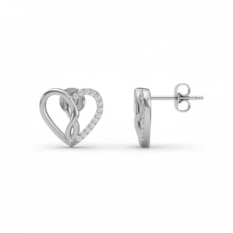 Diamond Open Heart Stud Earrings | Elegant Pavé Heart Design for Women Made With Pure 925 Silver