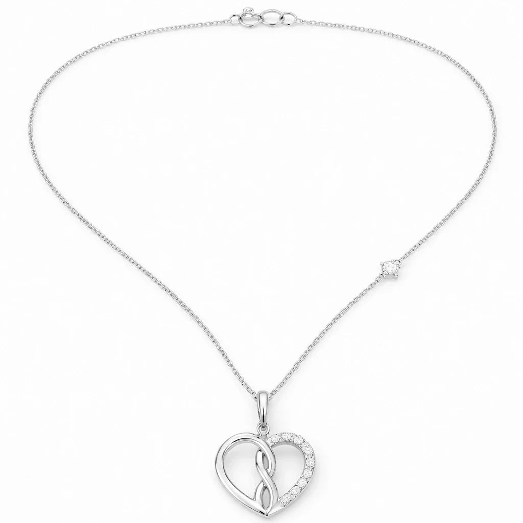 Diamond Heart Pendant Necklace | Romantic Open Heart Design for Women Made With Pure 925 Silver