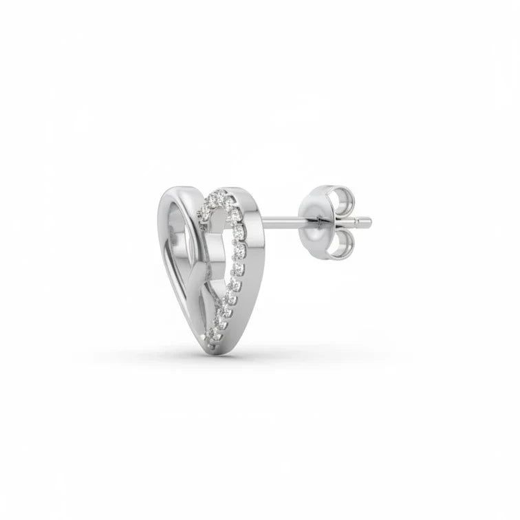 Diamond Open Heart Stud Earrings | Elegant Pavé Heart Design for Women Made With Pure 925 Silver