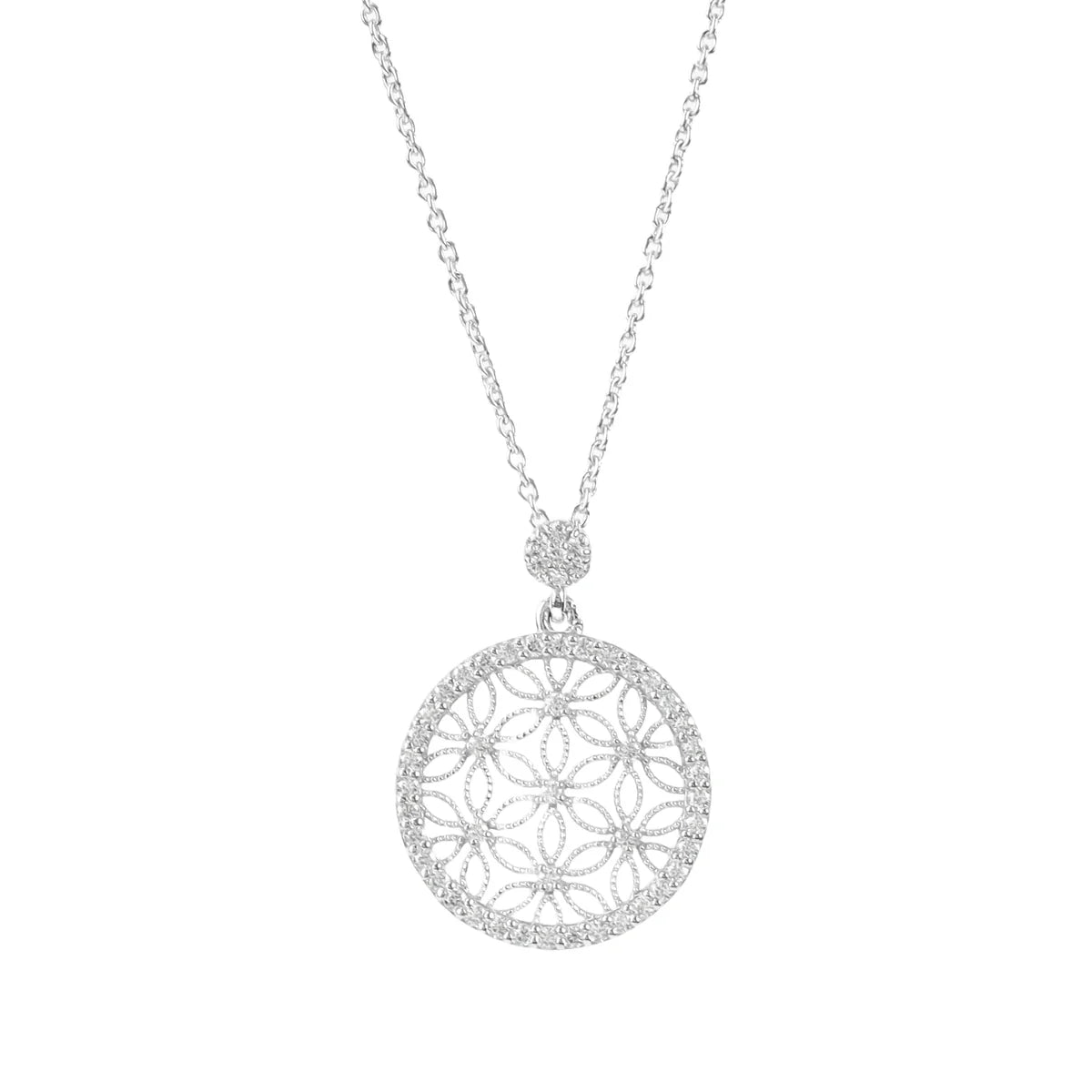 Flower of Life CZ Diamond Circle Pendant Necklace Made With Pure 925 Silver