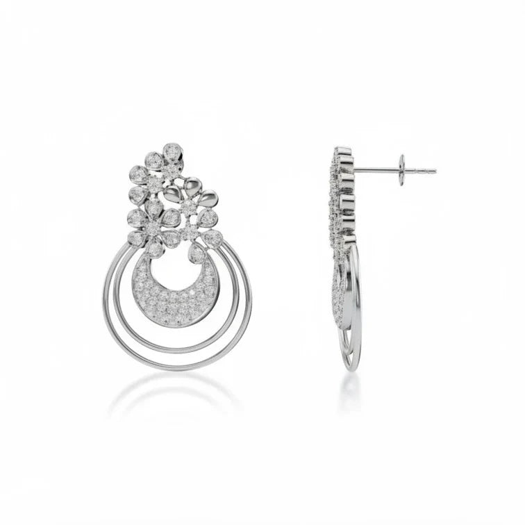 Floral Halo Drop Earrings with Cubic Zirconia Accents Made With Pure 925 Silver