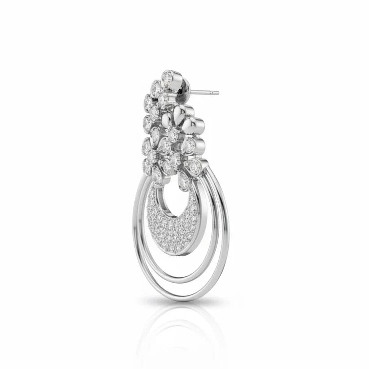 Floral Halo Drop Earrings with Cubic Zirconia Accents Made With Pure 925 Silver