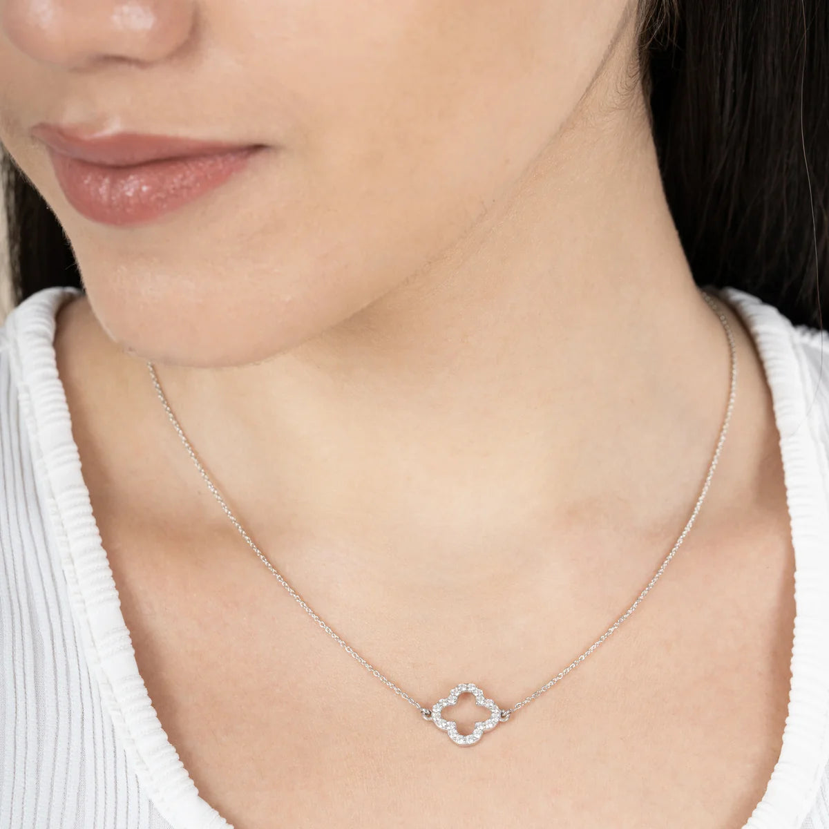 Enchanted Clover Diamond Halo Necklace Made With Pure 925 Silver