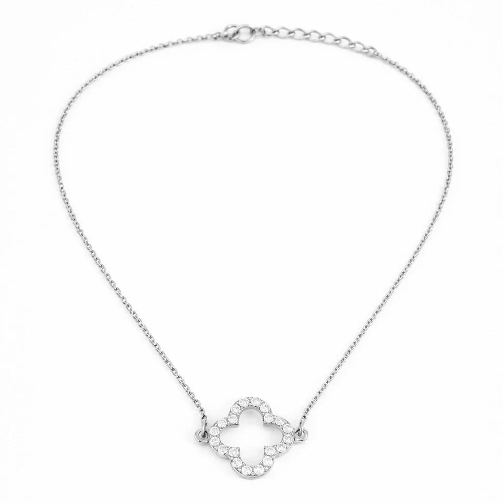 Enchanted Clover Diamond Halo Necklace Made With Pure 925 Silver