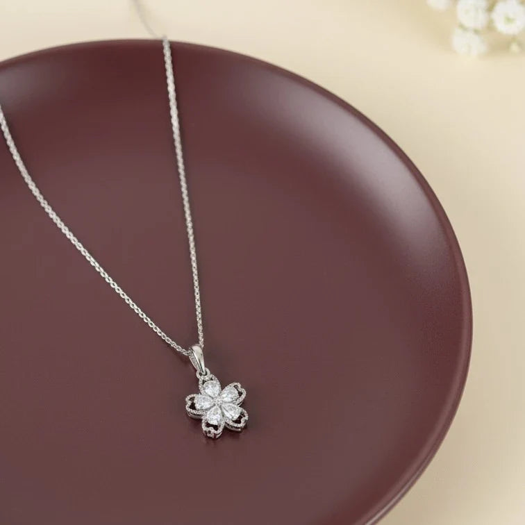 Floral Diamond-Cut Pendant Necklace for Women Made With Pure 925 Silver
