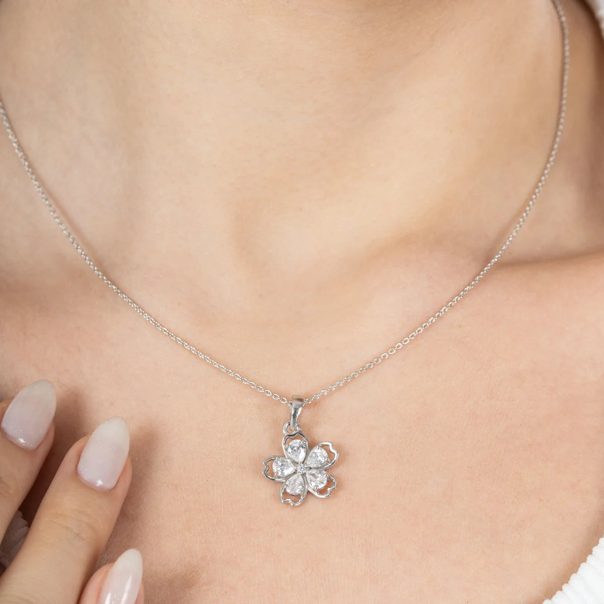 Floral Diamond-Cut Pendant Necklace for Women Made With Pure 925 Silver