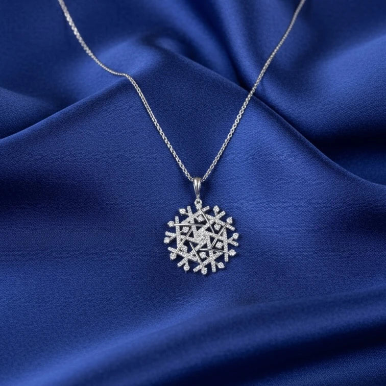 Diamond Snowflake Pendant Necklace Made With Pure 925 Silver