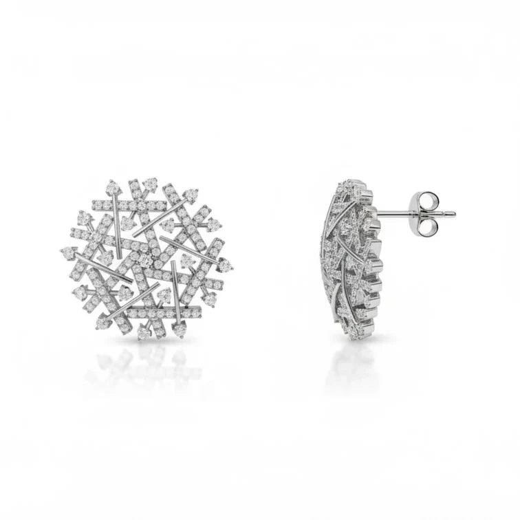 Diamond Snowflake Stud Earrings in 925 Sterling Silver – Sparkling Winter Inspired Design