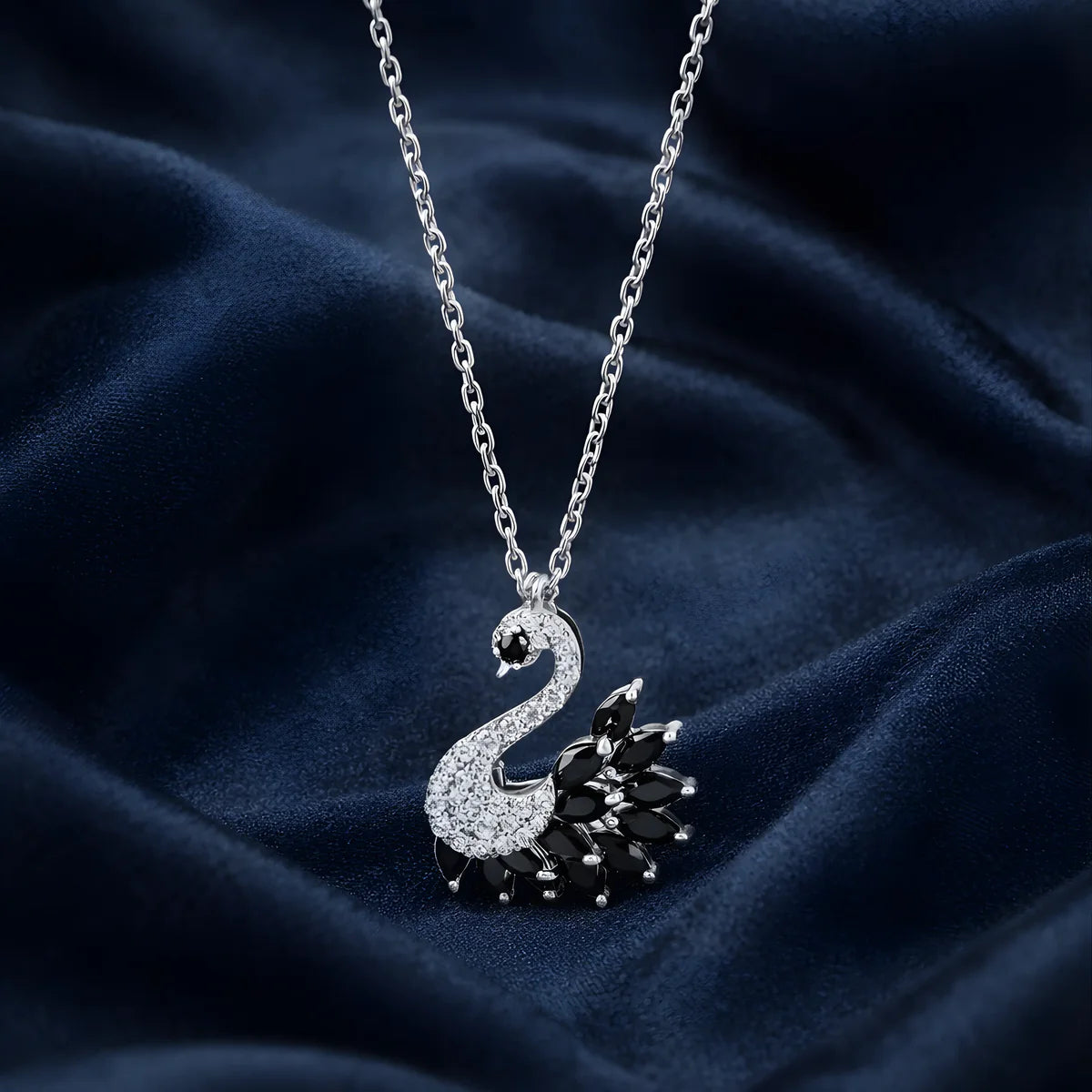 Black Swan Diamond Pendant Necklace in Made With Pure 925 Silver