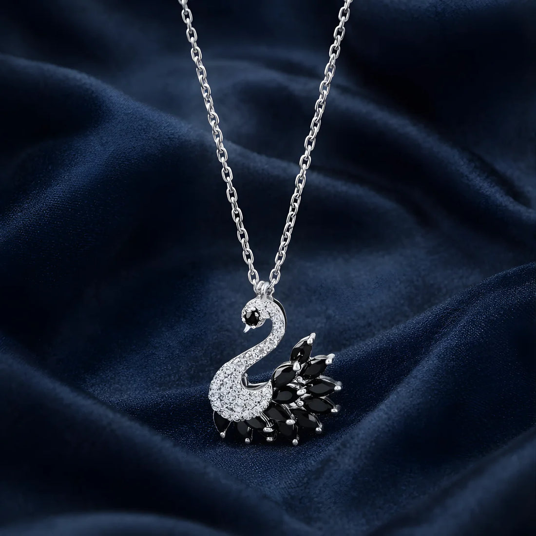 Black Swan Diamond Pendant Necklace in Made With Pure 925 Silver