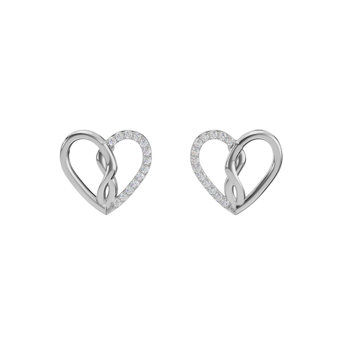Diamond Open Heart Stud Earrings | Elegant Pavé Heart Design for Women Made With Pure 925 Silver
