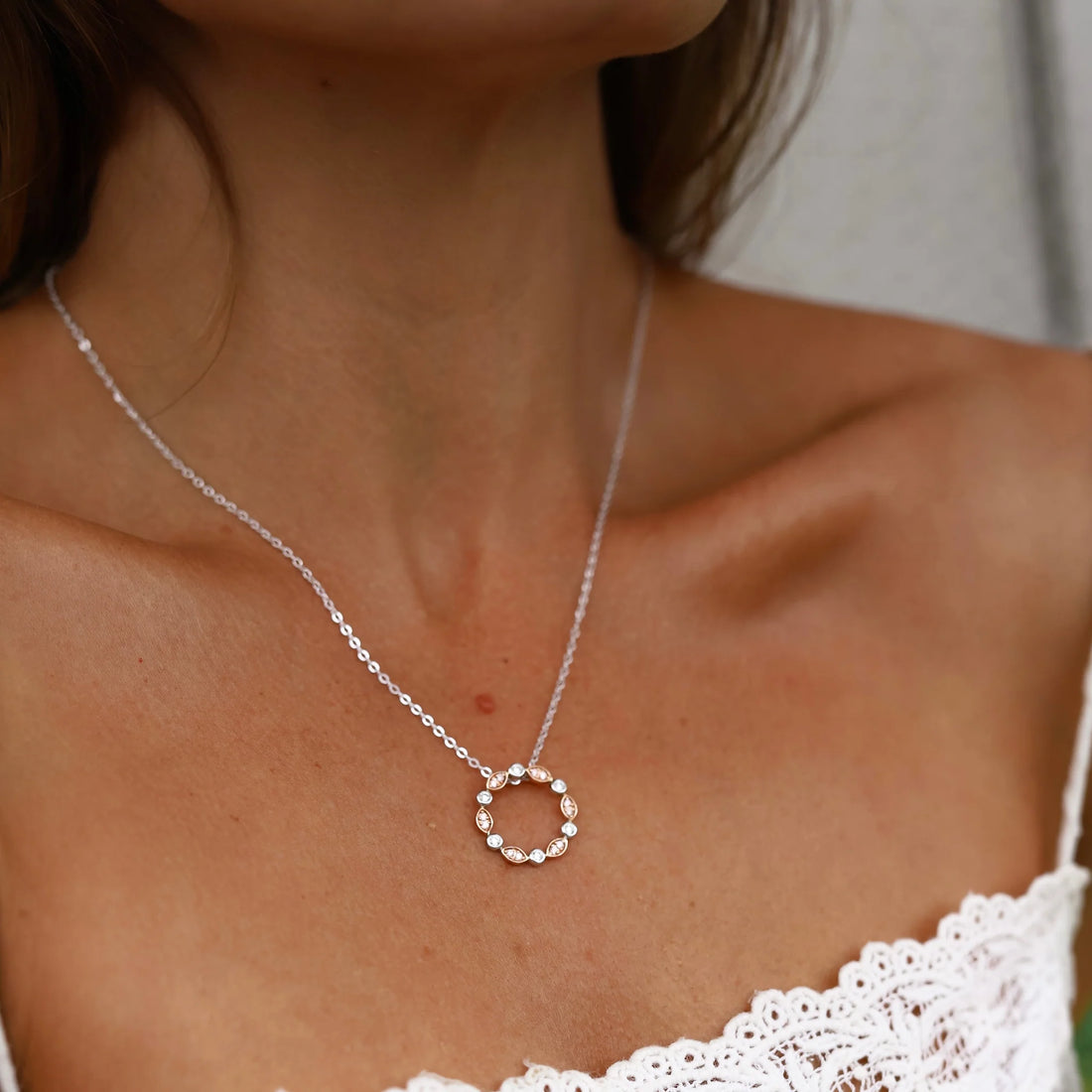 Argyle Eternity Circle Necklace in 18K Rose & White Gold