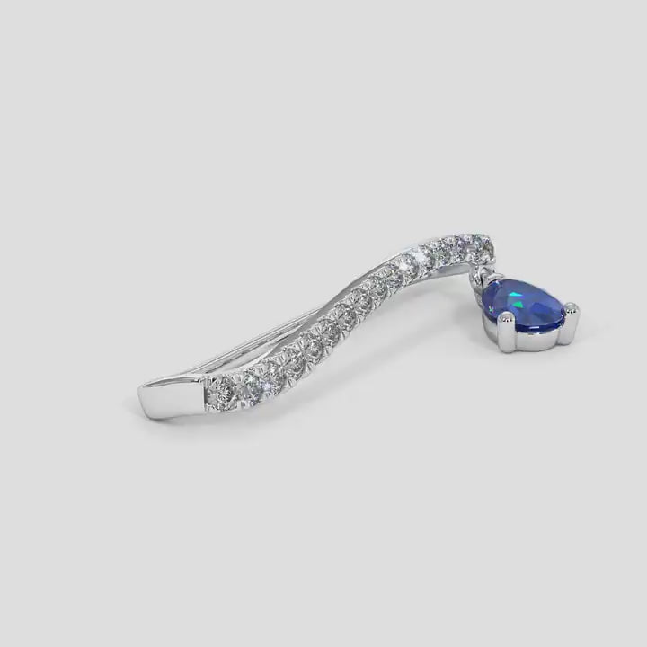Diamond Pavé Bar & Blue Sapphire Drop Watch Charm — 18K White Gold