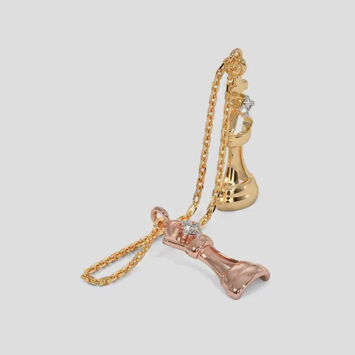 Chess King & Queen Diamond Charm — Two-Tone Gold Watch Charm